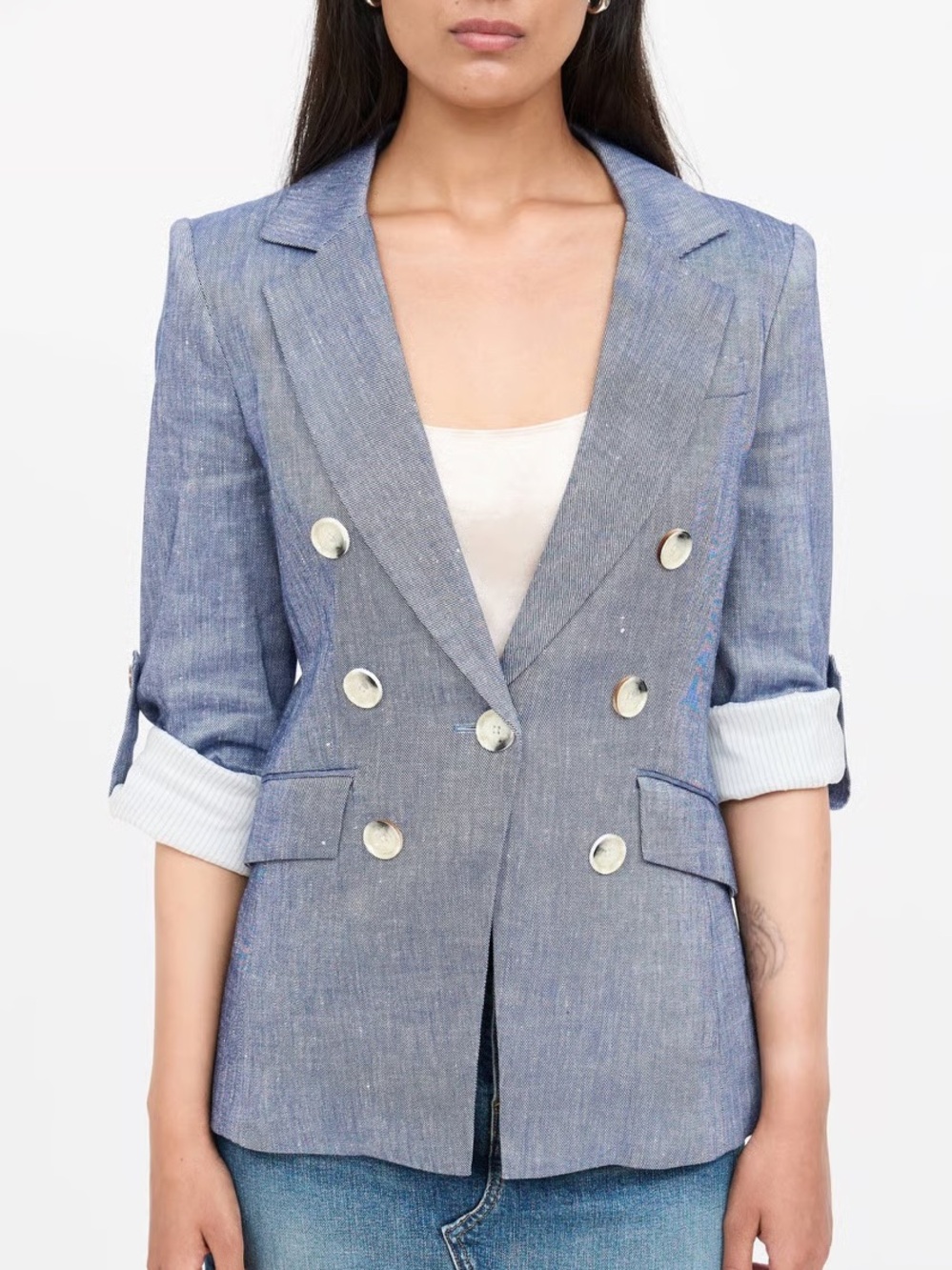 Veronica Beard kelson Linen Double Breasted Roll Sleeve Blazer 36983 - Picture 11 of 11
